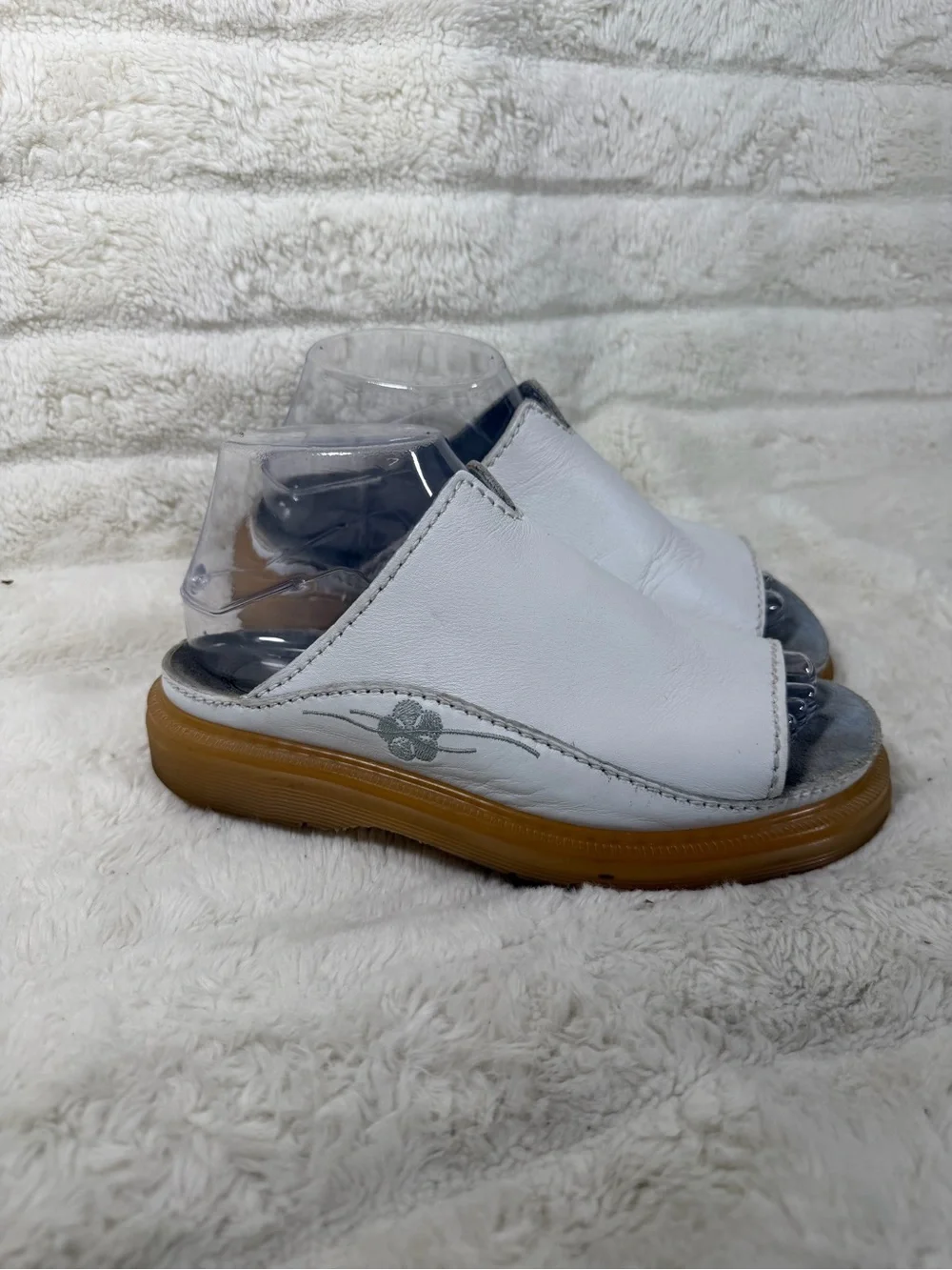 Dr Martens Vintage Y2k Sandals US 8 White Leather Chunky Sole Slip Ons Flower